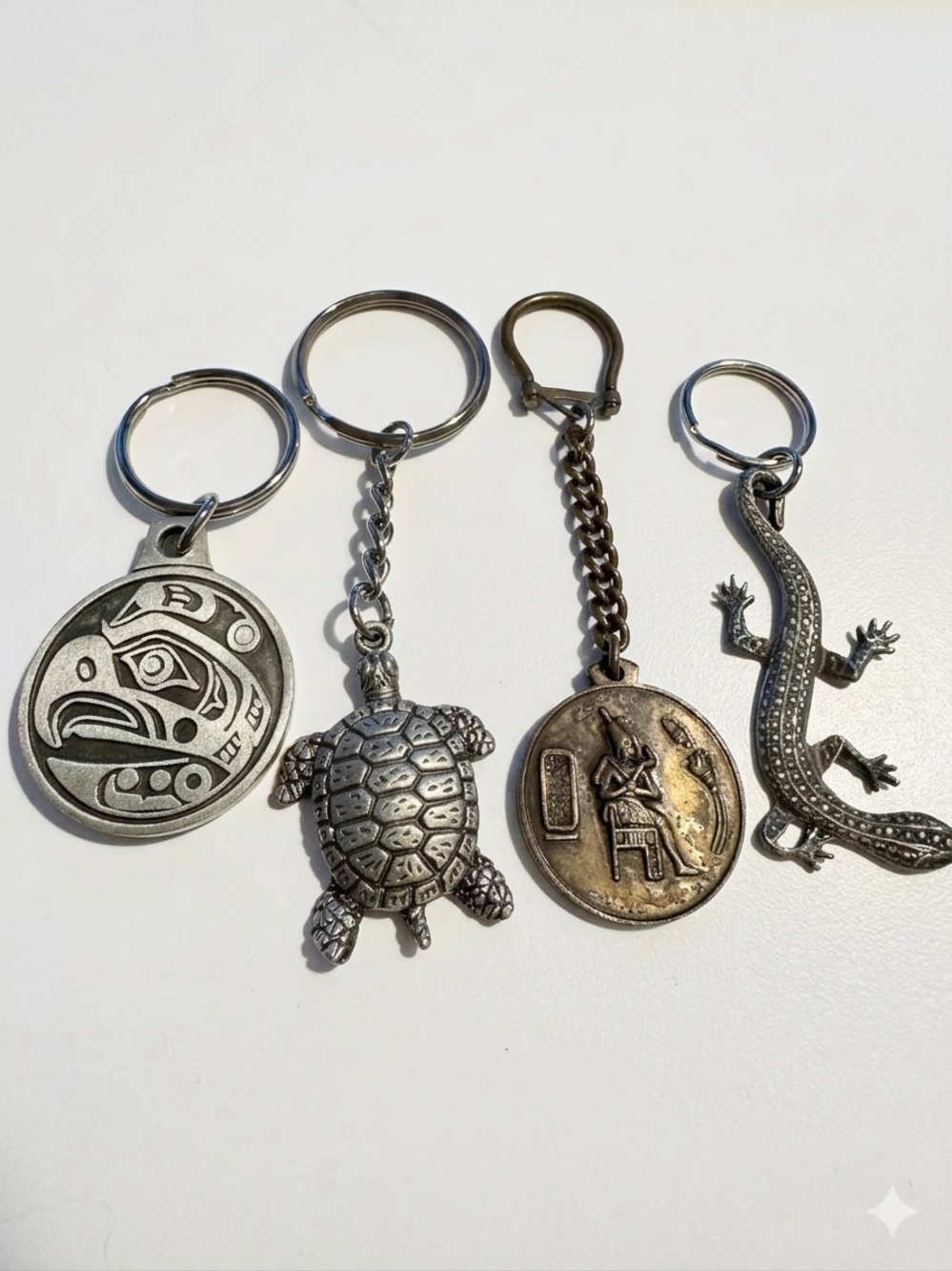 Vintage Silver Pewter, Turtle and Reptile Keychain Set Lot